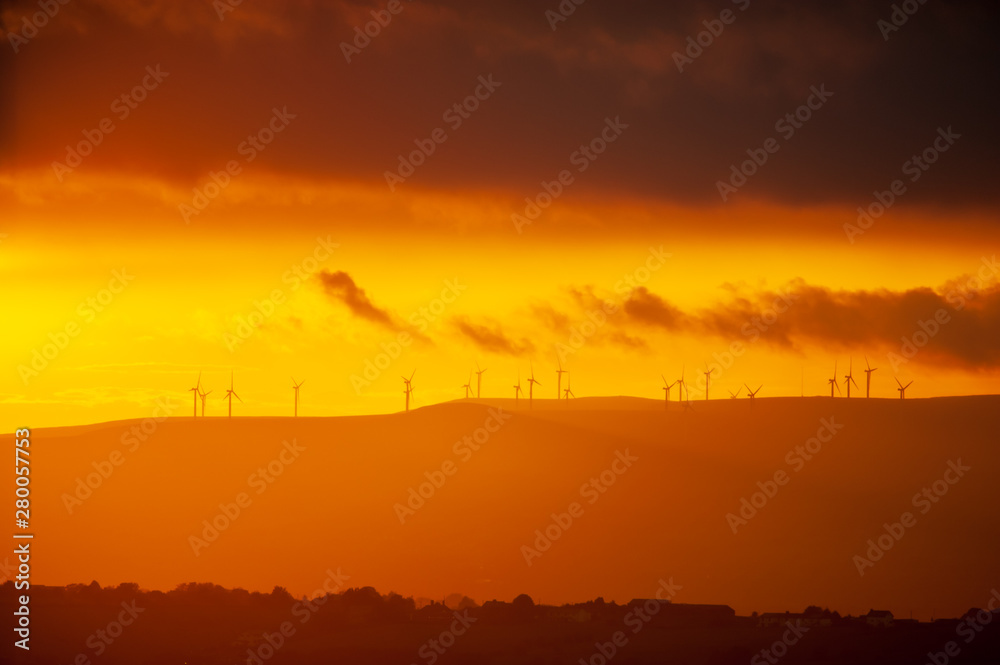 Sunset over wind farm