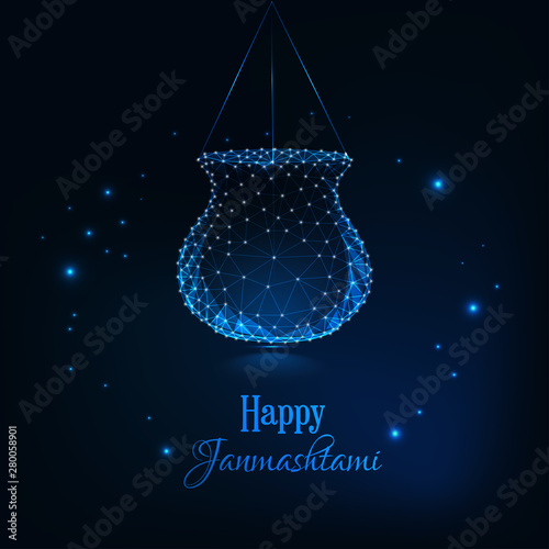 Happy Janmashtami, indian festival dahi handi celebration greeting card template.