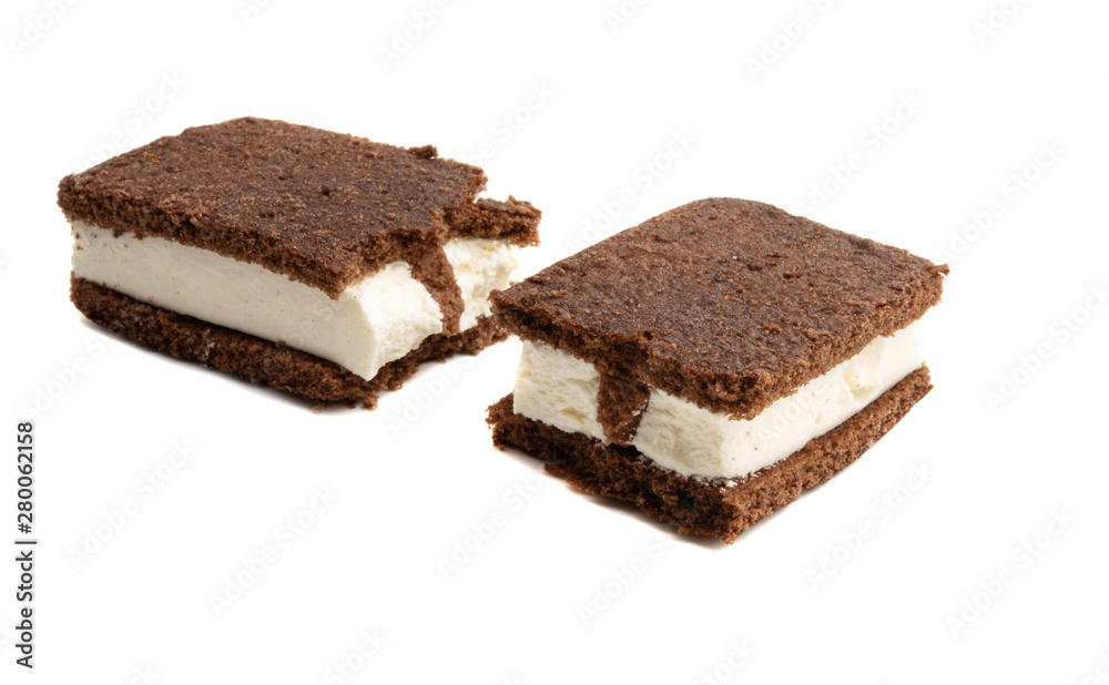 chocolate sponge cake with milk souffle isolated