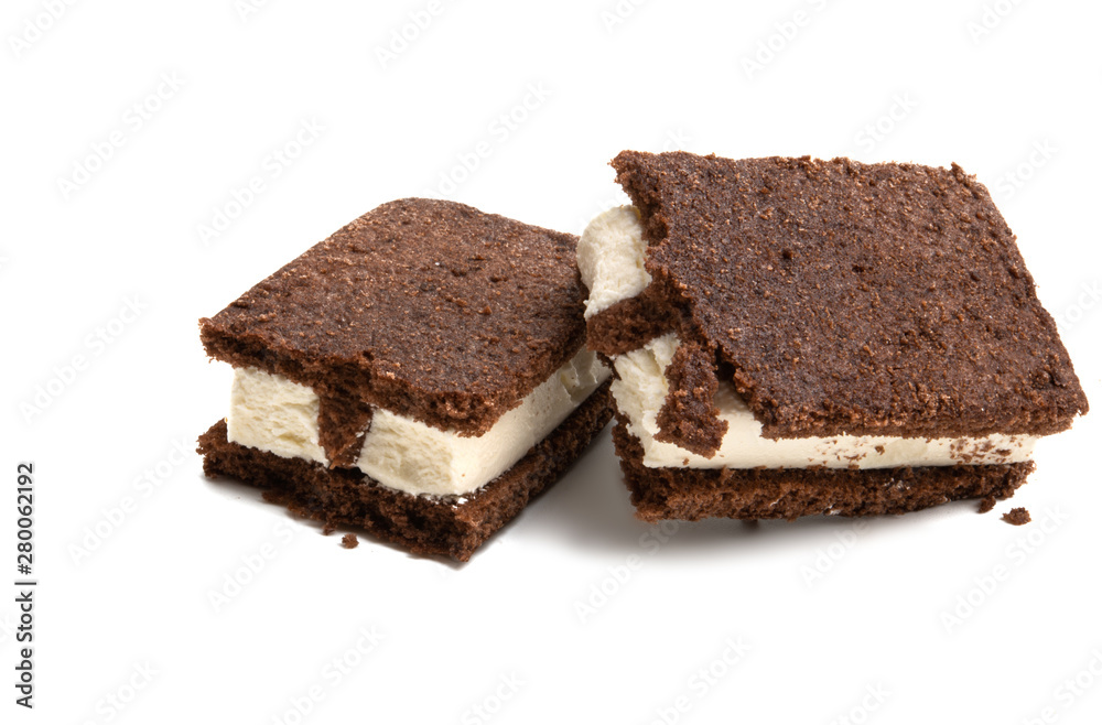 chocolate sponge cake with milk souffle isolated chocolate sponge cake with milk souffle isolated