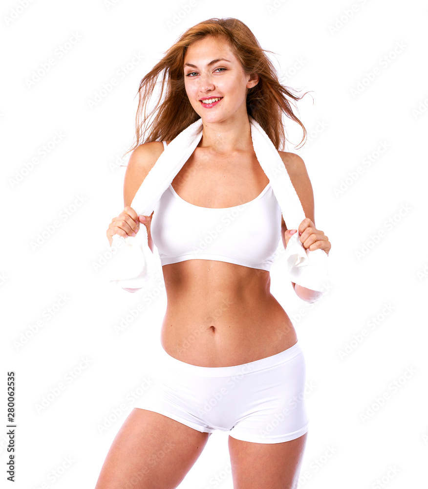 beautiful blonde woman in white fitness clothing beautiful blonde woman in white fitness clothing