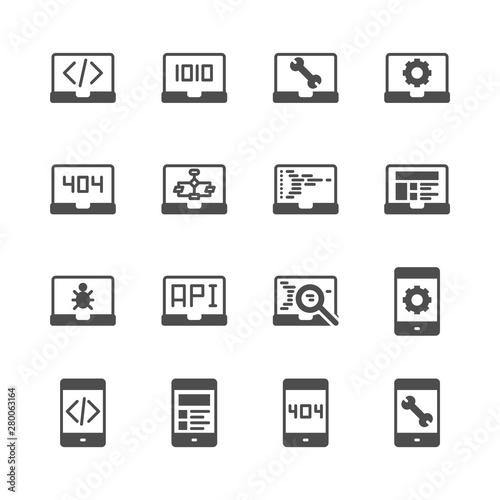 Programming and coding in glyph icon set.Vector illustration