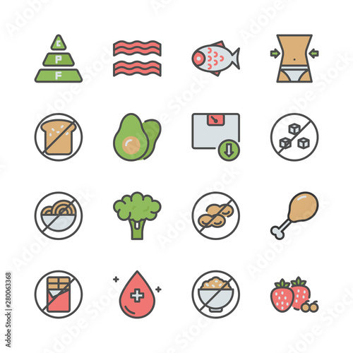 Ketogenic diet in colorline icon set.Vector illustration