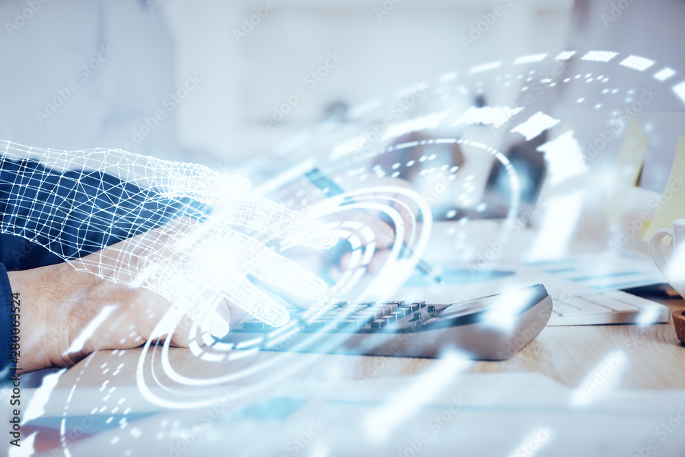 Writing man's hand with technology Ai icons. Writing man's hand with technology Ai icons.