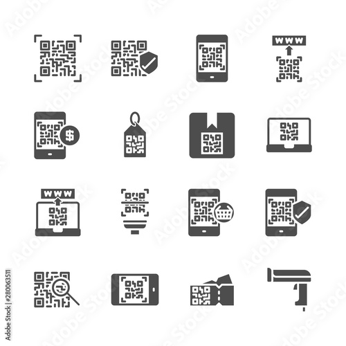 Qr code related in glyph icon set.Vector illustration