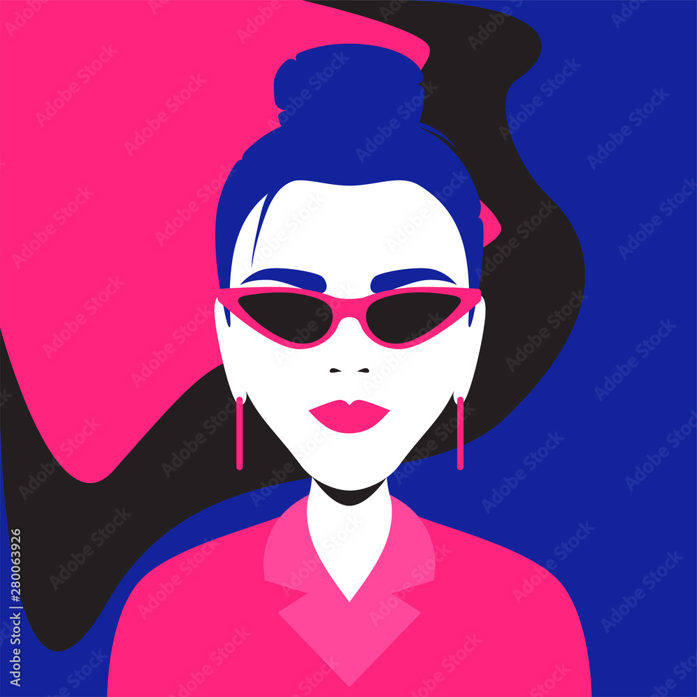 Vector portrait of a girl in geometric pop art style. Vector portrait of a girl in geometric pop art style.