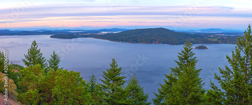 Panoramic view of the Saanich inlet and gulf islands in Vancouver Island photo