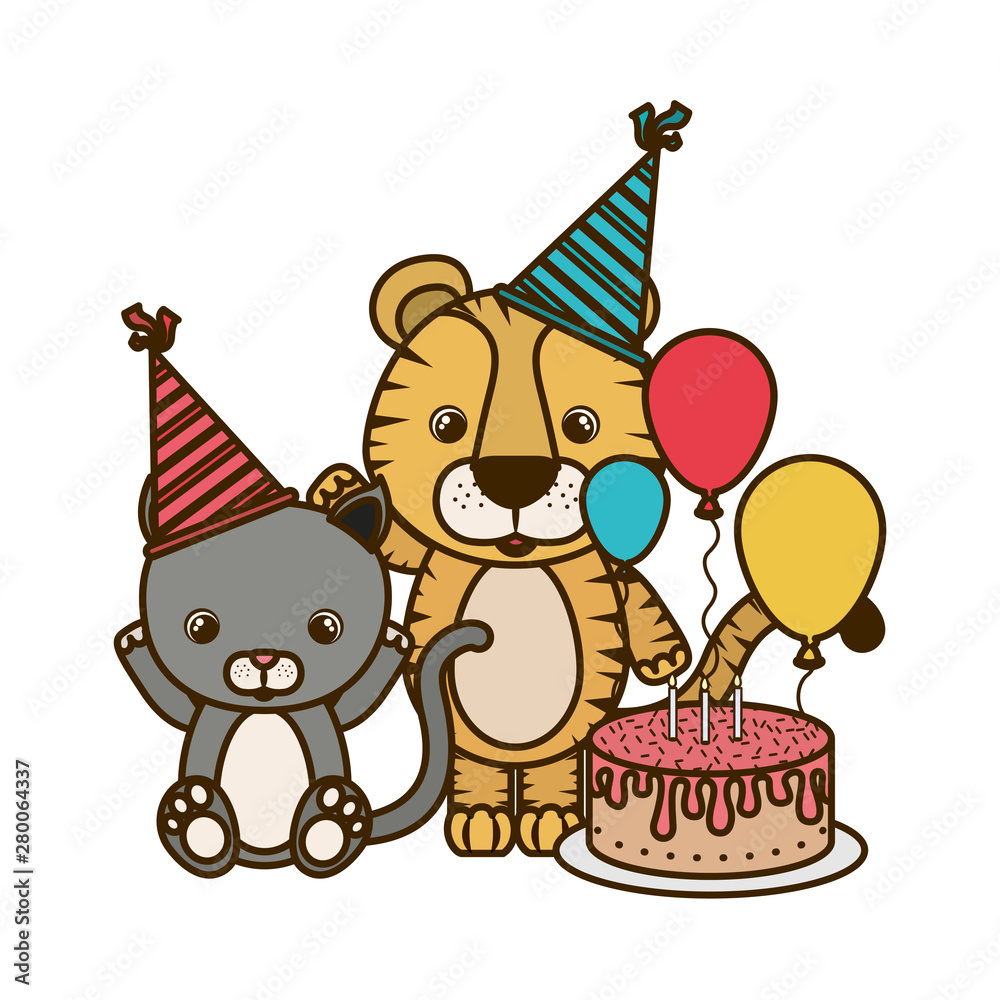 Obraz premium card of celebration with animals on white background