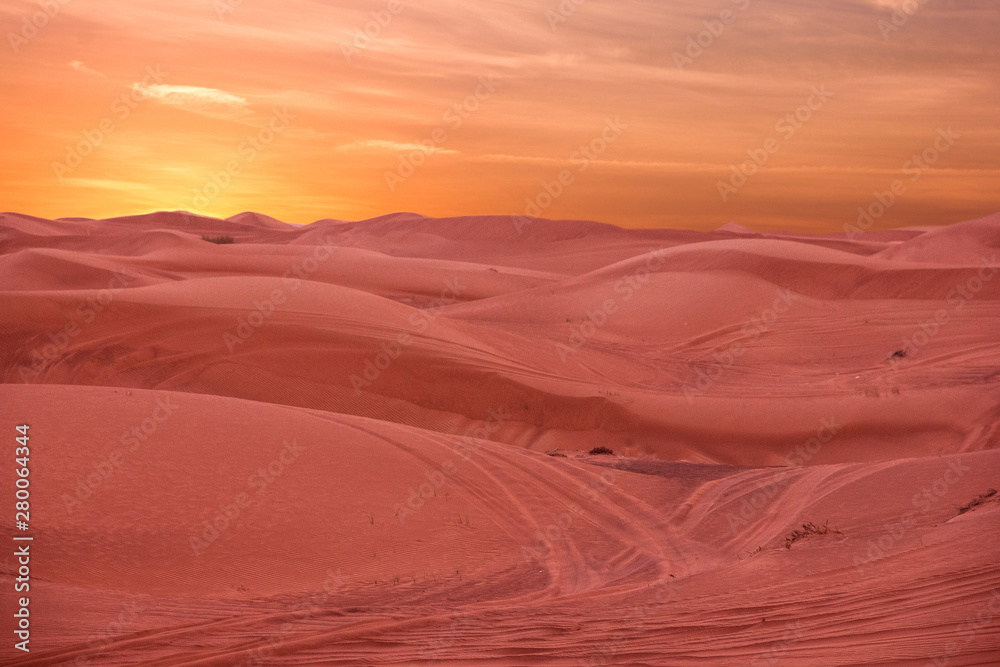 Sunset in sand desert, United Arab Emirates