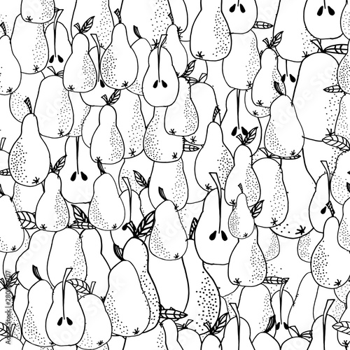 Vector seamless pattern. Pears. Hand drawn. Food background.