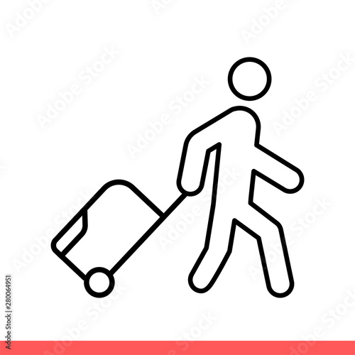 Man with luggage icon, travel passenger symbol. Simple, flat design isolated on white background for web or mobile app