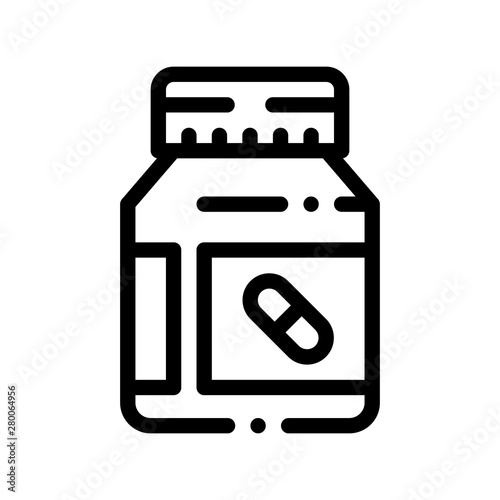Vitamin Pills Container Vector Thin Line Icon. Pills Package Creatine Powder Sport Nutrition for Sportsman Linear Pictogram. Dietary Ingredient, Bar for Bodybuilding Contour Illustration