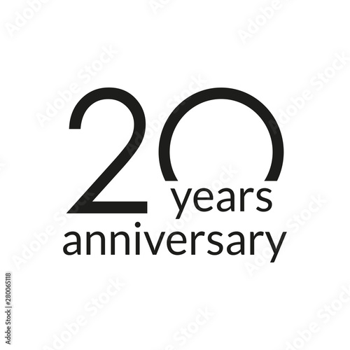20 years anniversary celebrating icon or logo. Birthday, greeting card design template. Vector illustration. 