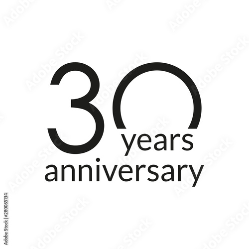30 years anniversary celebrating icon or logo. Birthday, greeting card design template. Vector illustration. 
