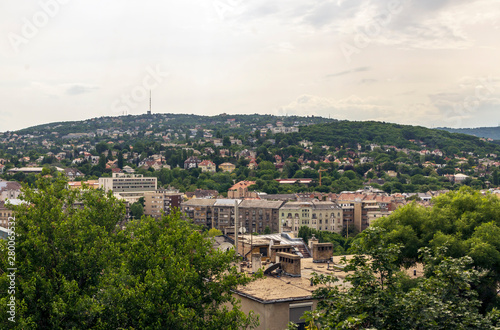 Aerial view of Budapest in Hungary in a cloudy day.