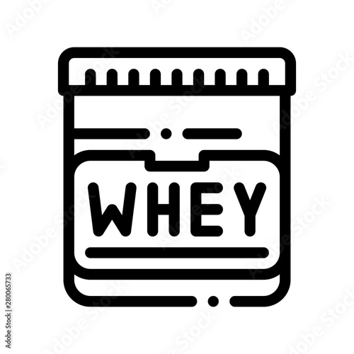Whey Protein Container Sport Vector Thin Line Icon. Creatine Powder Sport Nutrition for Sportsman Linear Pictogram. Dietary Ingredient, Bar for Bodybuilding Contour Illustration