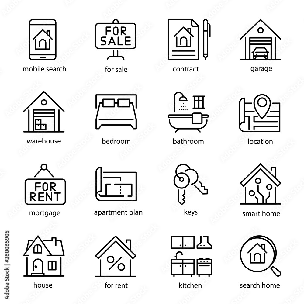 Real estate icon set, professional investment in buildings Real estate icon set, professional investment in buildings