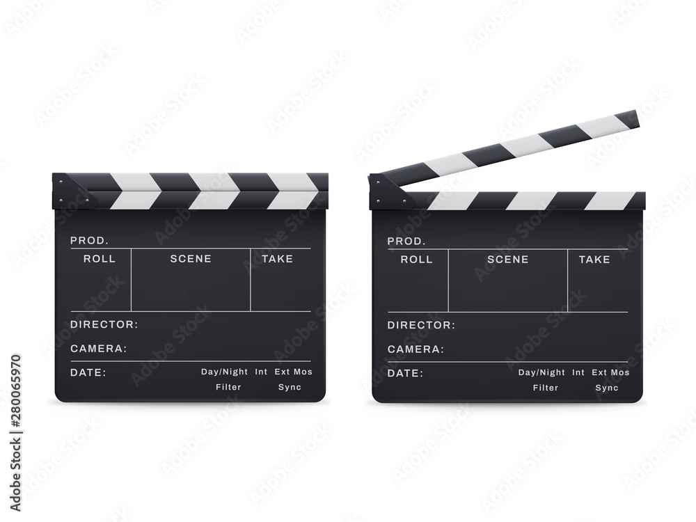 Obraz premium Clapperboard realistic style set, movie and cinema industry