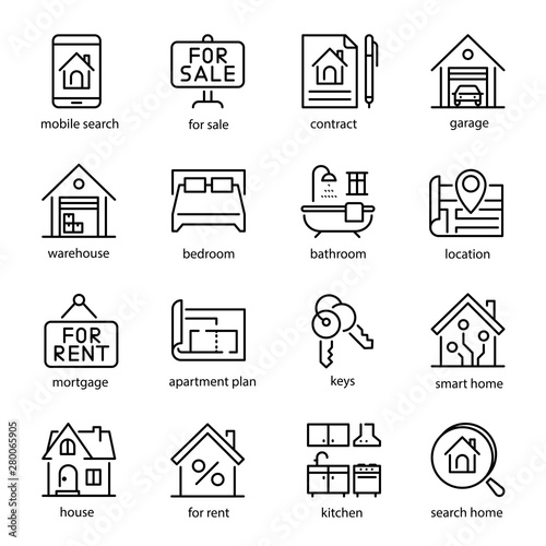 Real estate icon set, professional investment in buildings