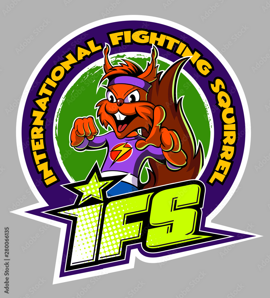 Fototapeta premium Cartoon style squirrel fighter, vector cartoon character.