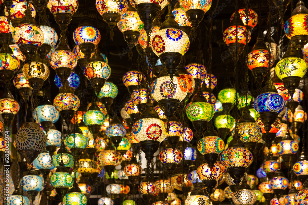 Arabic lamps hanging in the souvenir shop