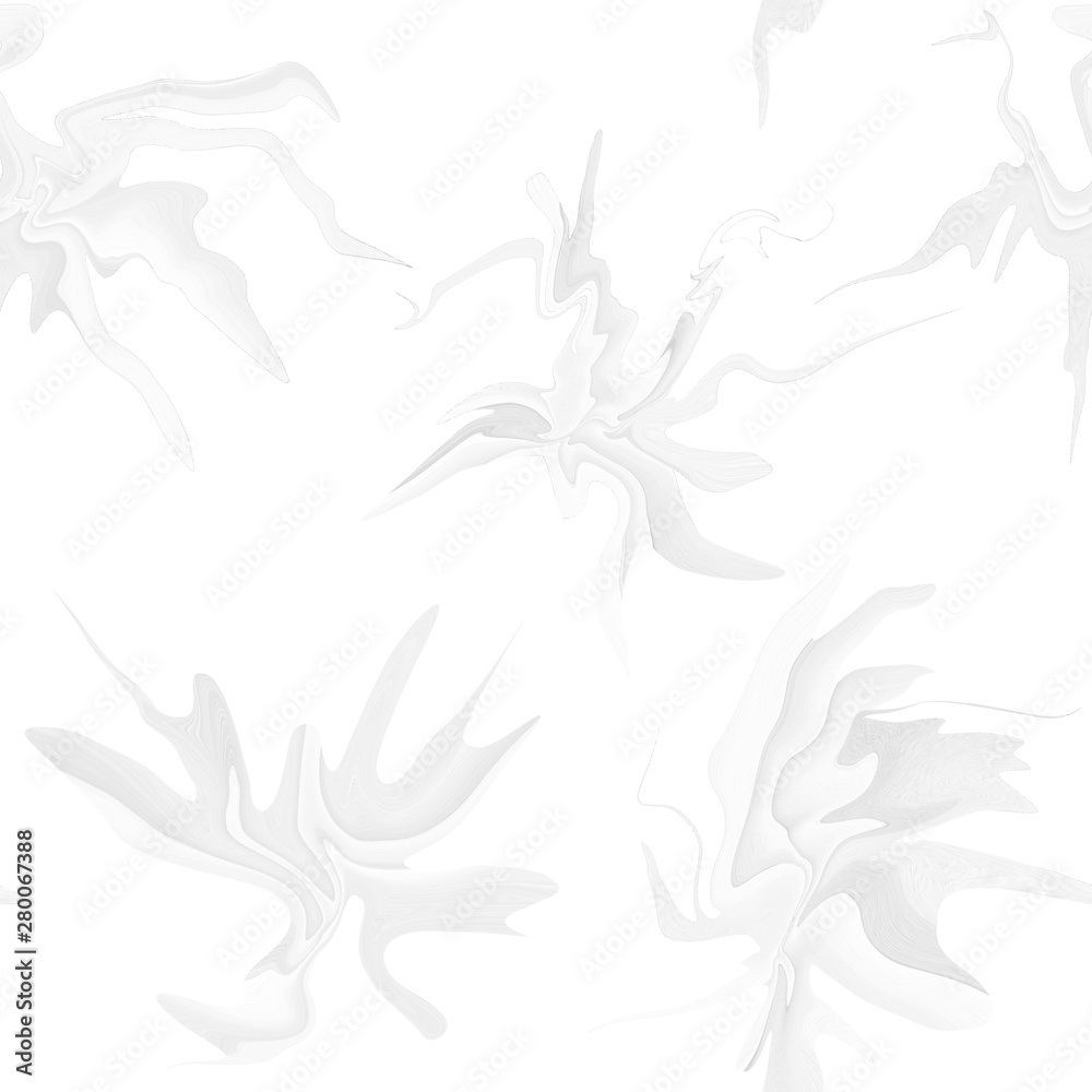 Fototapeta premium Pattern of white flowers with a marble abstract pattern in a modern style for wallpaper. Gray fantastic lilies for screensaver, seamless light background with texture of lines and streaks.
