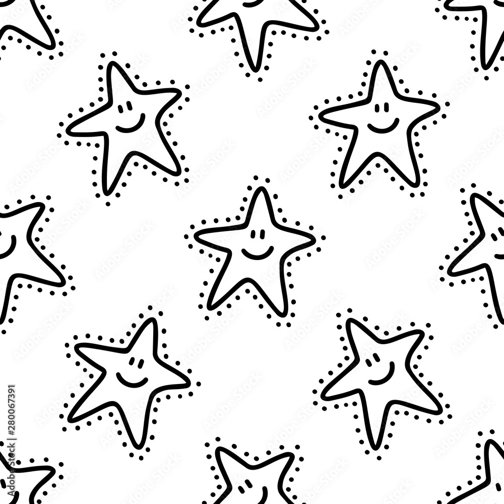 Sea stars doodle hand drawn seamless pattern. Summer marine template. Vector illustration. Sea stars doodle hand drawn seamless pattern. Summer marine template. Vector illustration.