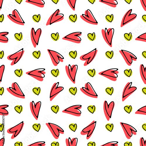 Heart doodle hand drawn seamless pattern. Summer marine template. Vector illustration.