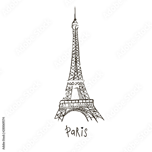 Fototapeta Naklejka Na Ścianę i Meble -  Vector Paris drawing. The Eiffel Tower. Doodle style. Hand-drawn picture on a white background