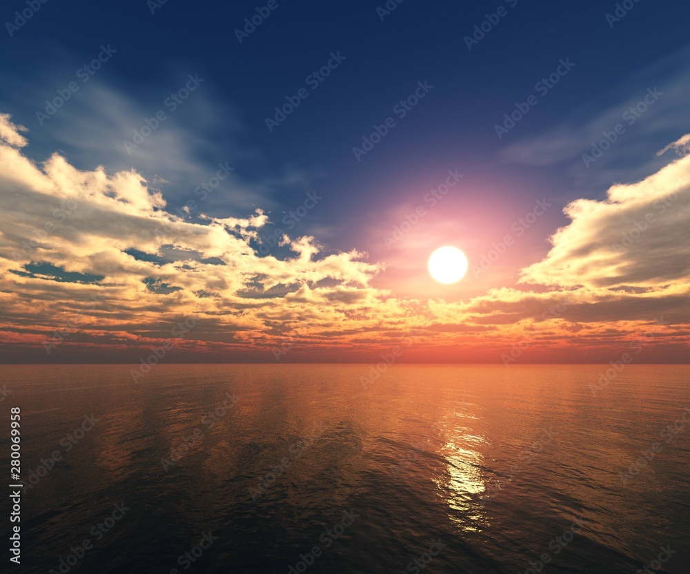 Sea sunset, the sun over the water, ocean sunrise, clouds over the sea Sea sunset, the sun over the water, ocean sunrise, clouds over the sea