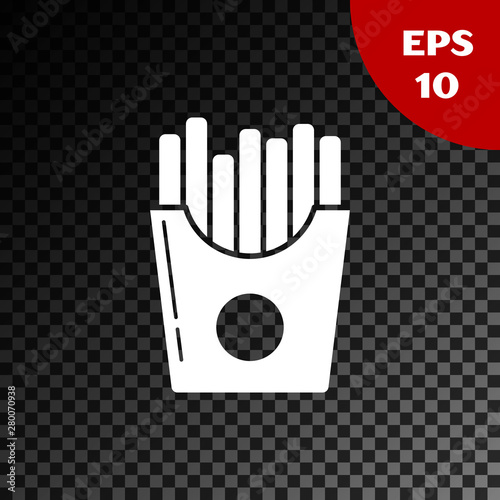 White Potatoes french fries in carton package box icon isolated on transparent dark background. Fast food menu. Vector Illustration