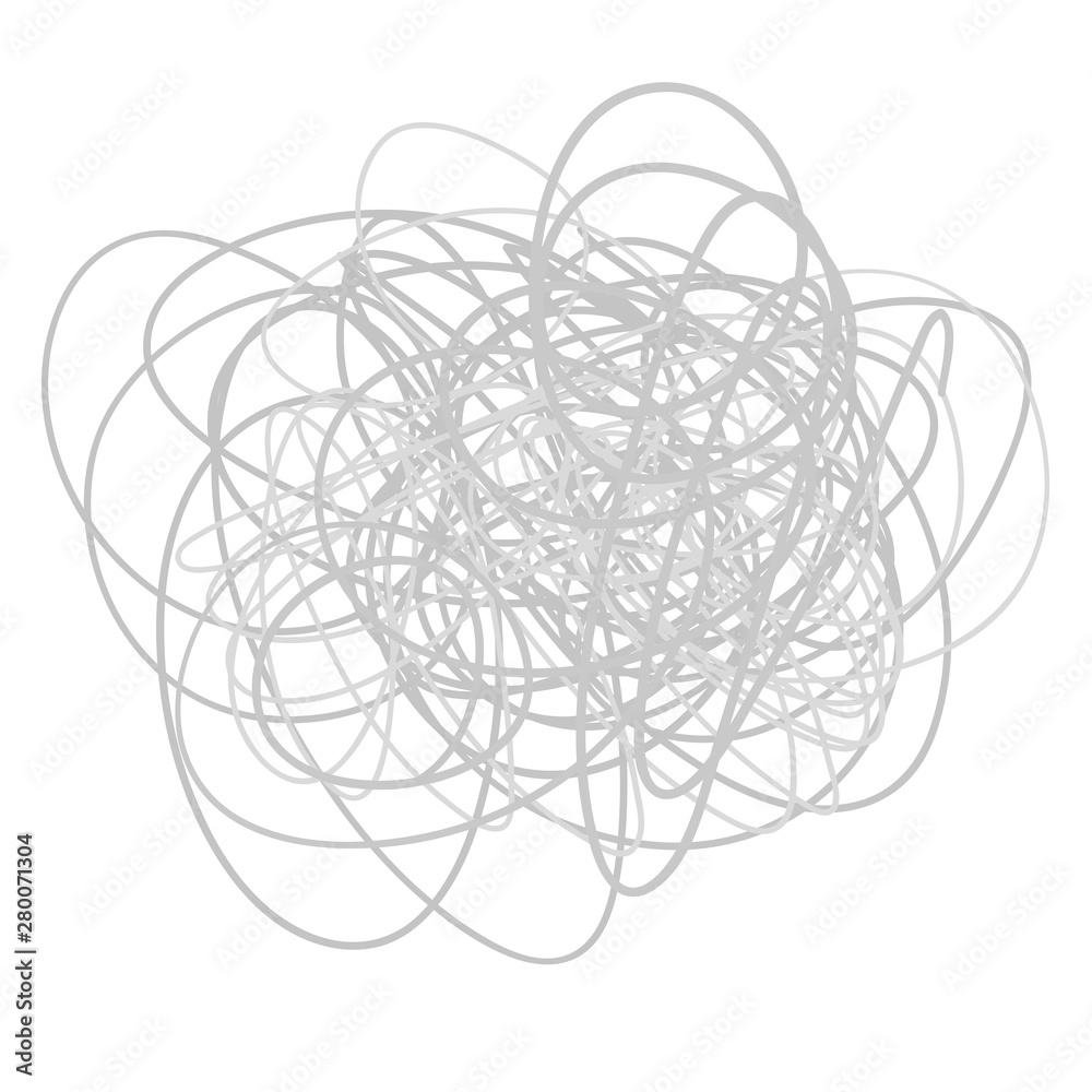 Monochrome chaotic pattern on white. Tangled texture with lines. Hand drawn dinamic scrawls. Background with lines and waves