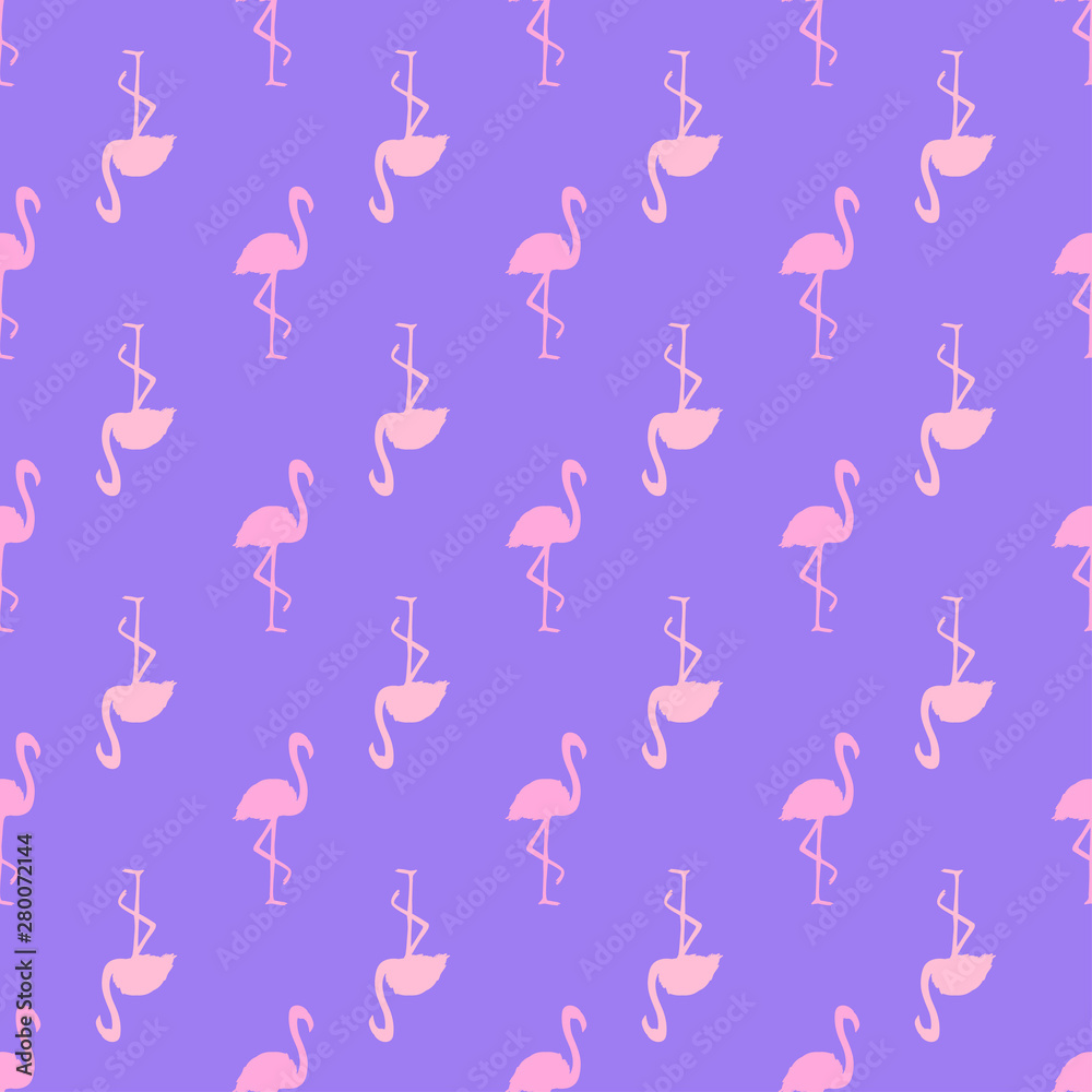 Seamless abstract wallpaper with flamingos. Hand drawn cartoon birds. Print for polygraphy, shirts and textiles. Colored texture. Pattern for your design Seamless abstract wallpaper with flamingos. Hand drawn cartoon birds. Print for polygraphy, shirts and textiles. Colored texture. Pattern for your design