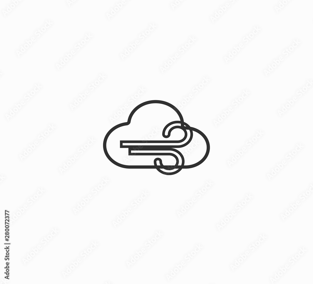 Weather forecast - cloud and wind vector pictogram. Cloudy, windy weather - flat vector icon for website, application. Weather forecast - cloud and wind vector pictogram. Cloudy, windy weather - flat vector icon for website, application.