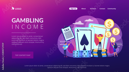 Poker player, lucky casino winner flat vector character. Gambling income, taxation of gambling income, legal wagers operations concept. Website homepage landing web page template.