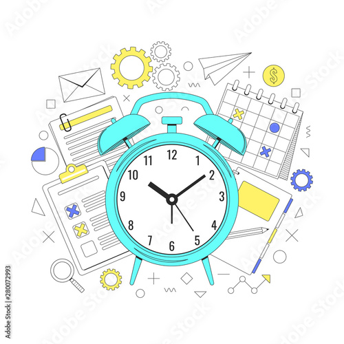 Time management concept illustration, organization, working time. Landing page template. Easy to repaint and adapt to your design. Vector illustration