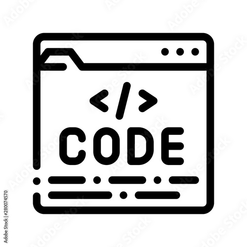 Code File Computer System Vector Thin Line Icon. Coding System, Data Encryption Linear Pictogram. Web Development, Programming Languages, Bug Fix, HTML, Script Contour Illustration