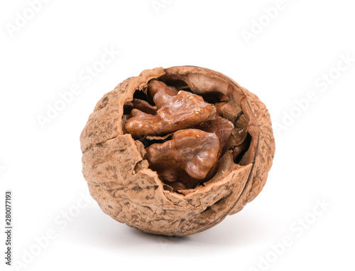 broken nut on white background
