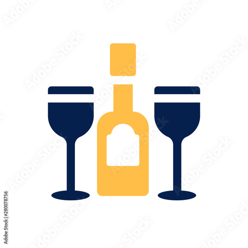 bottle and two glasses icon from party collection