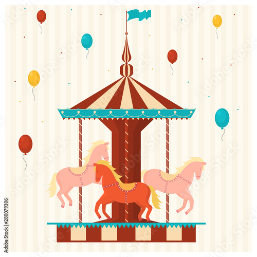 Cartoon Color Merry Go Round Carousel. Vector
