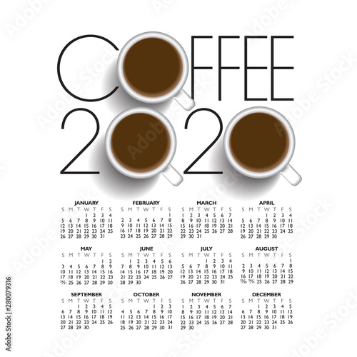 2020 creative coffee shop calendar with three cups for print or web 