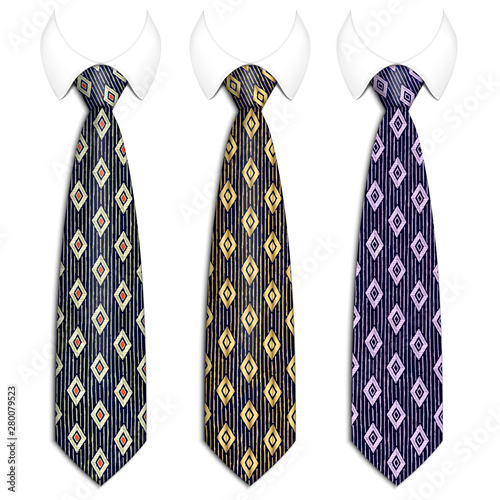 A set of ties for men s suits. With an elegant handmade pattern. Realistic illustration. Isolated on a white background. Vector illustration .