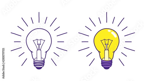 Doodle light bulb hand drawn vector illustration. Idea concept icon.