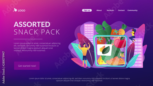 Vegetarian healthy eating, vegan takeaway meal, organic food. Assorted snack pack, trendy snack on the go, healthy nutrition diet concept. Website homepage landing web page template.