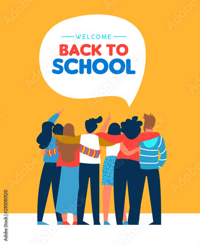 Back to school diverse student friend group card