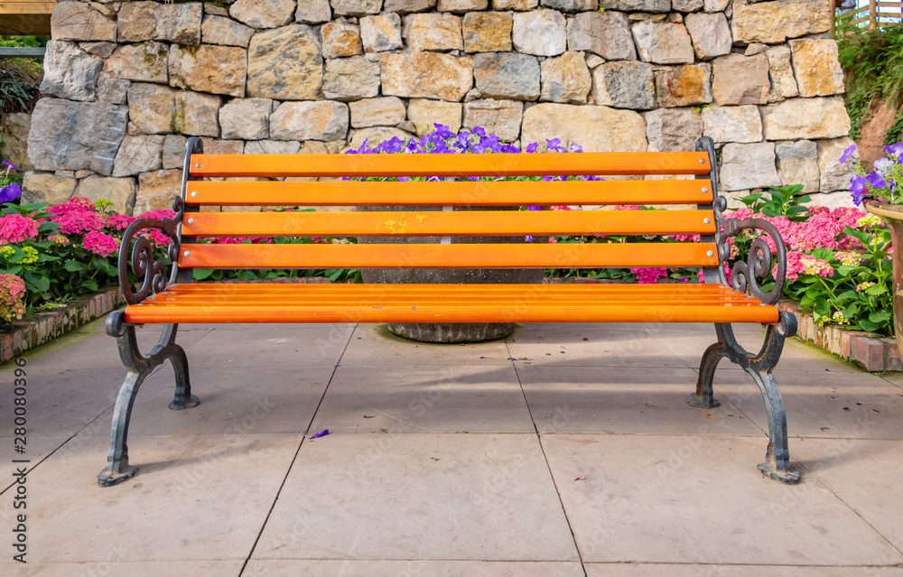 Colorful gardens and lounge chairs in the garden Colorful gardens and lounge chairs in the garden