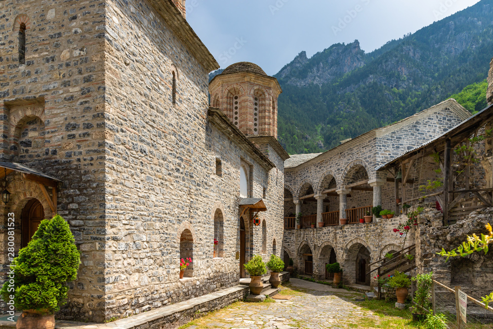 View of the historical Monastery of Agios Dionysios on Mount Olympus in Greece