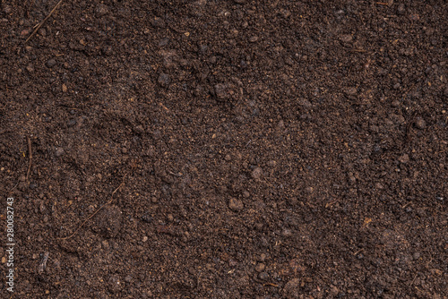 Dark brown fertile soil with peat and black soil - background for agriculture