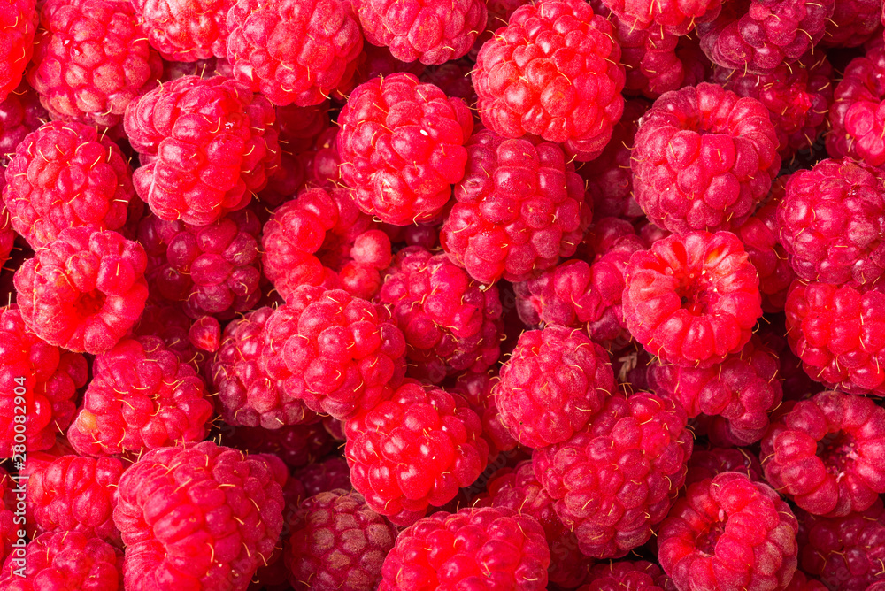 Many berries of ripe raspberry close up. Macro photo of raspberry, red berry background Many berries of ripe raspberry close up. Macro photo of raspberry, red berry background