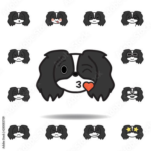 Fototapeta Naklejka Na Ścianę i Meble -  pekingese emoji kissing heart multicolored icon. Set of pekingese emoji illustration icons. Signs, symbols can be used for web, logo, mobile app, UI, UX